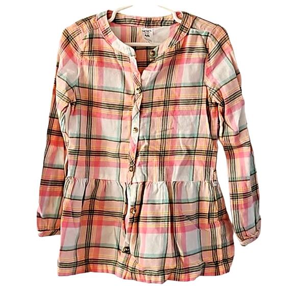 Carter's Girls Plaid Long Sleeve Peplum Button-Down Shirt – Size 4/5 - Picture 2 of 7